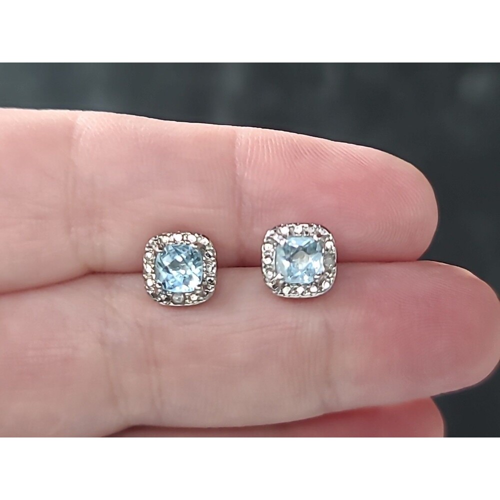 Dee Berkley 925 Sterling Silver Topaz And Diamond Accent Stud Earrings Vintage